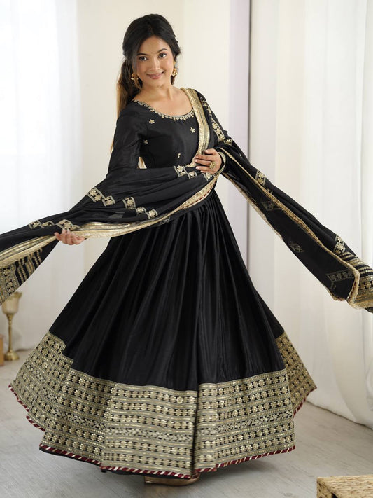 Black Color Ready to Wear Silk Gown