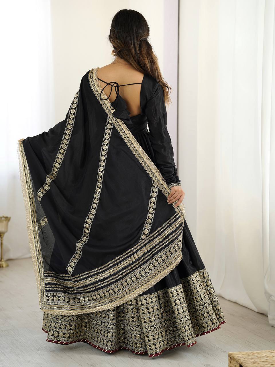 Black Color Ready to Wear Silk Gown