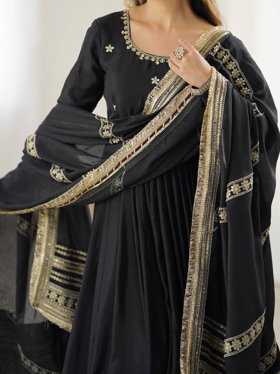 Black Color Ready to Wear Silk Gown
