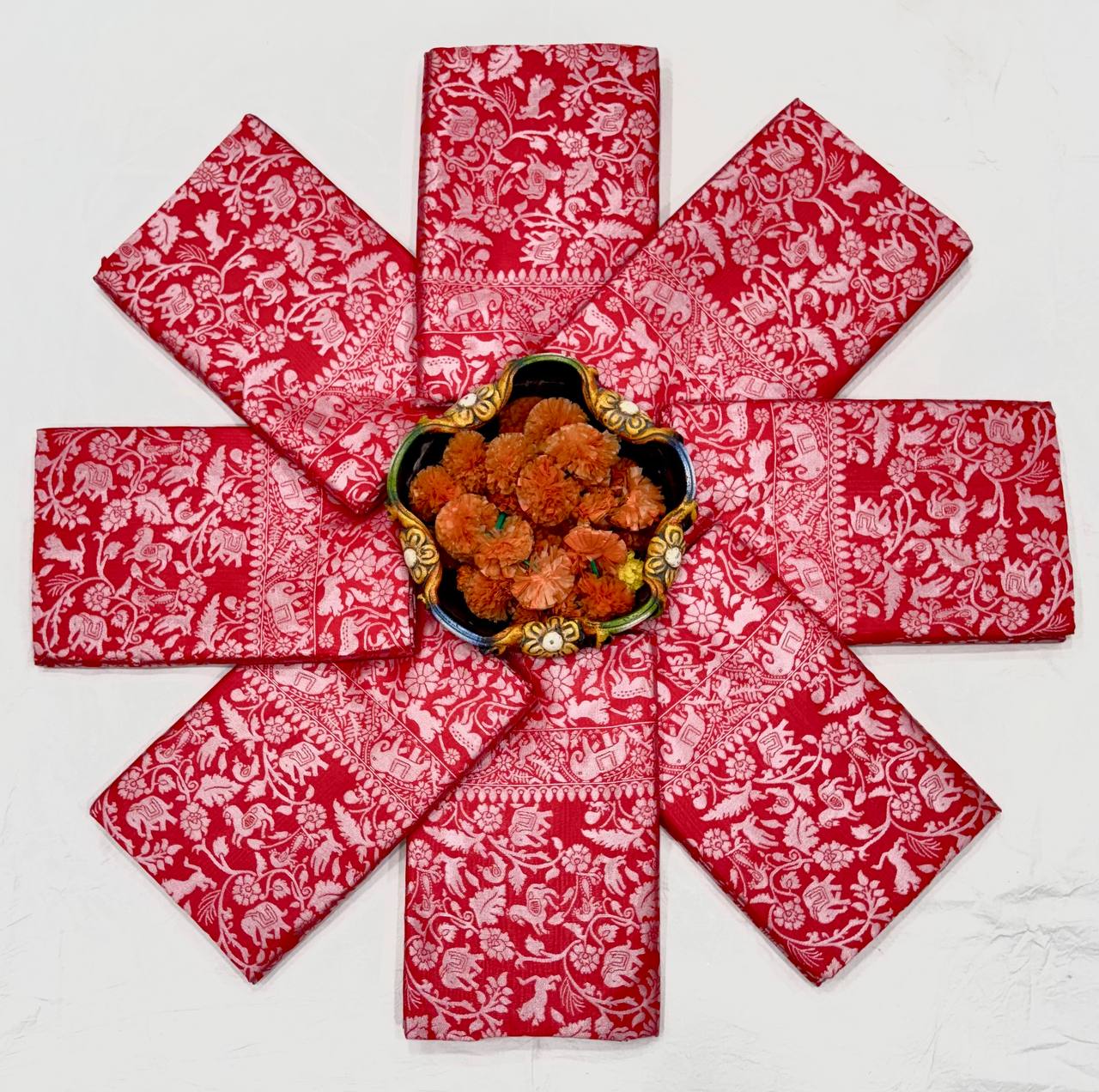 Red Soft Lichi Silk Jacquard Weaving Designer Saree