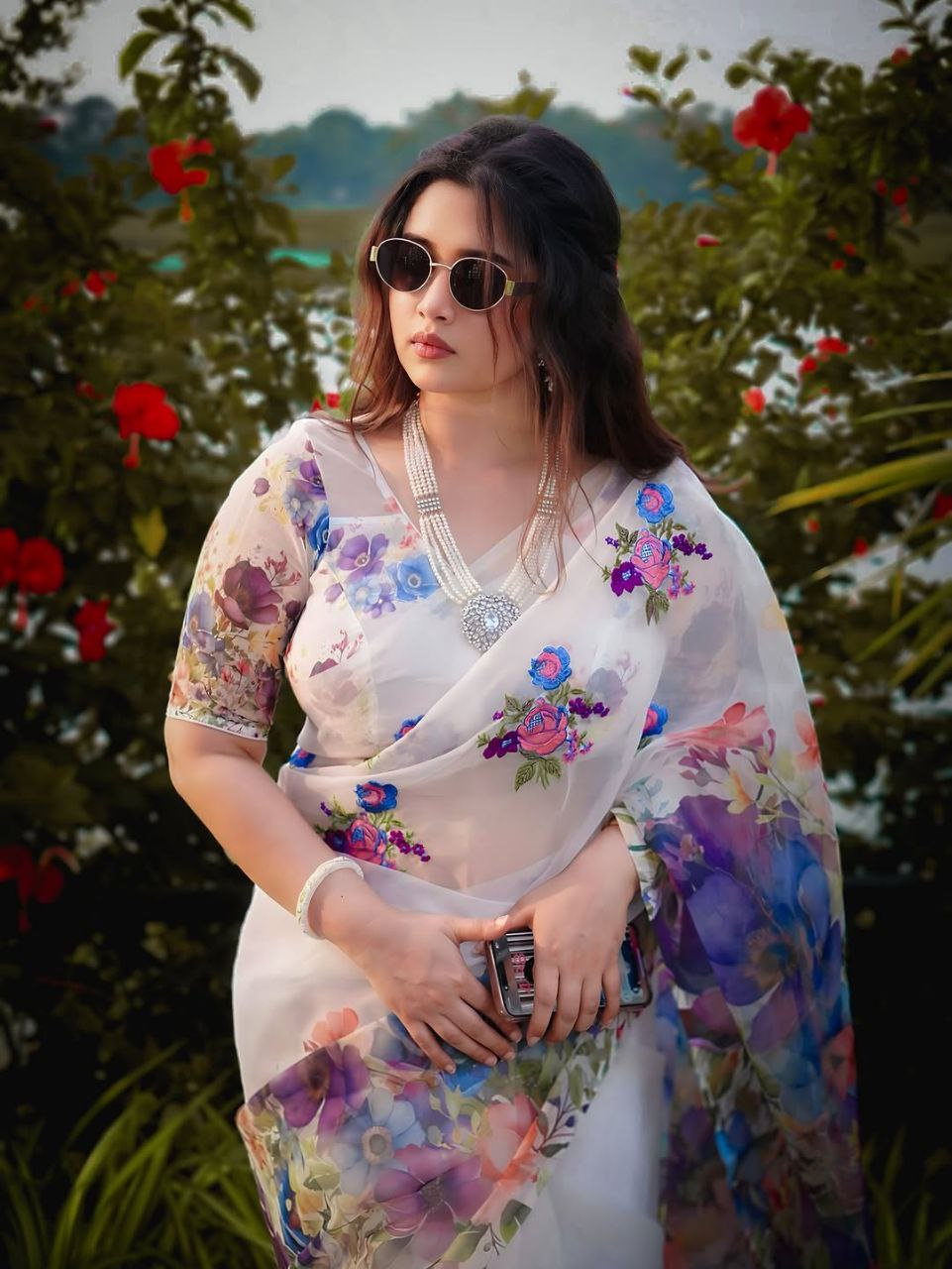 Designer Soft Organza Silk Digital Print Hand Work Saree