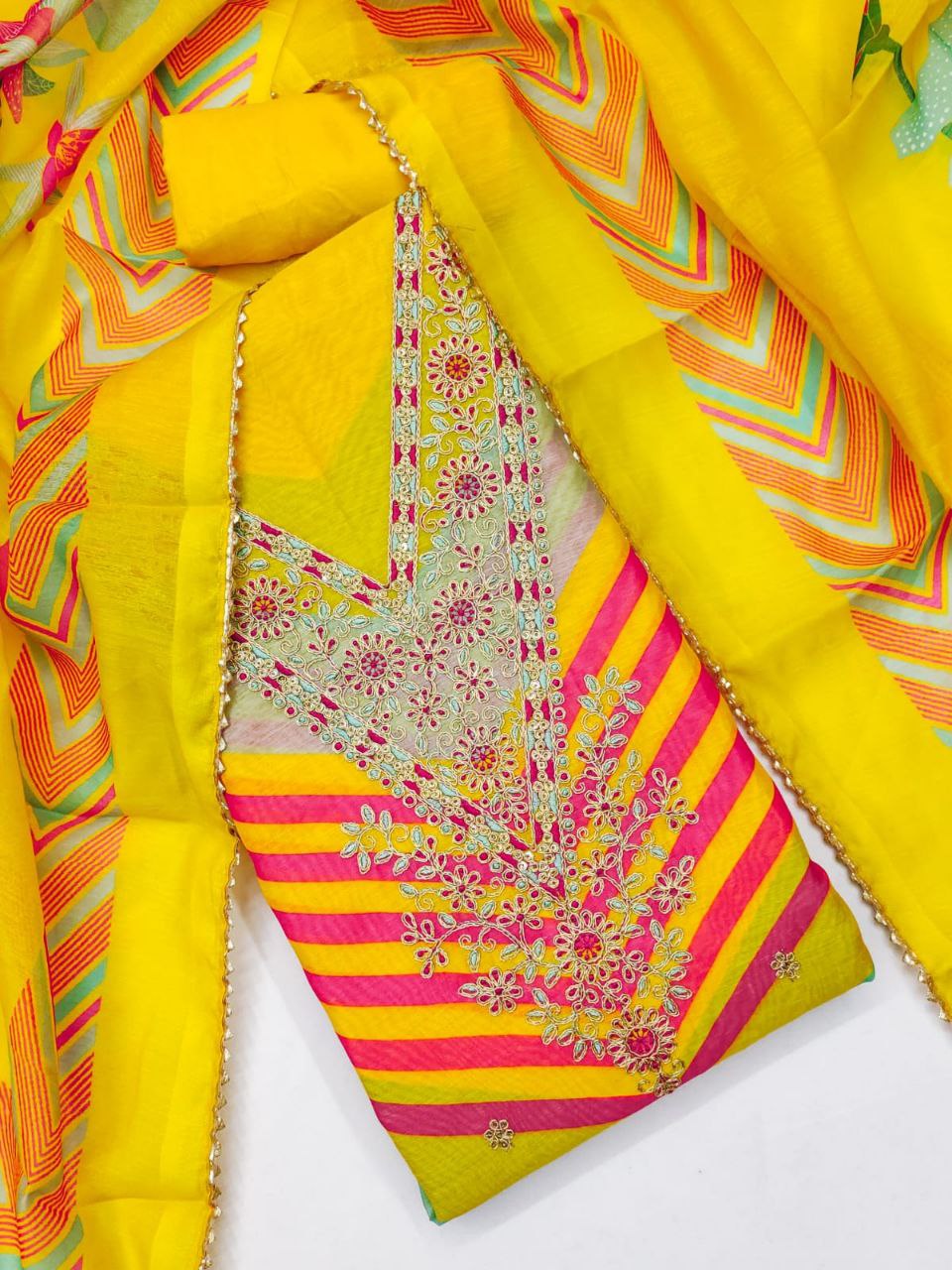 Soft Chanderi Febric Print And Embroidary Work Salwar Suit For Women