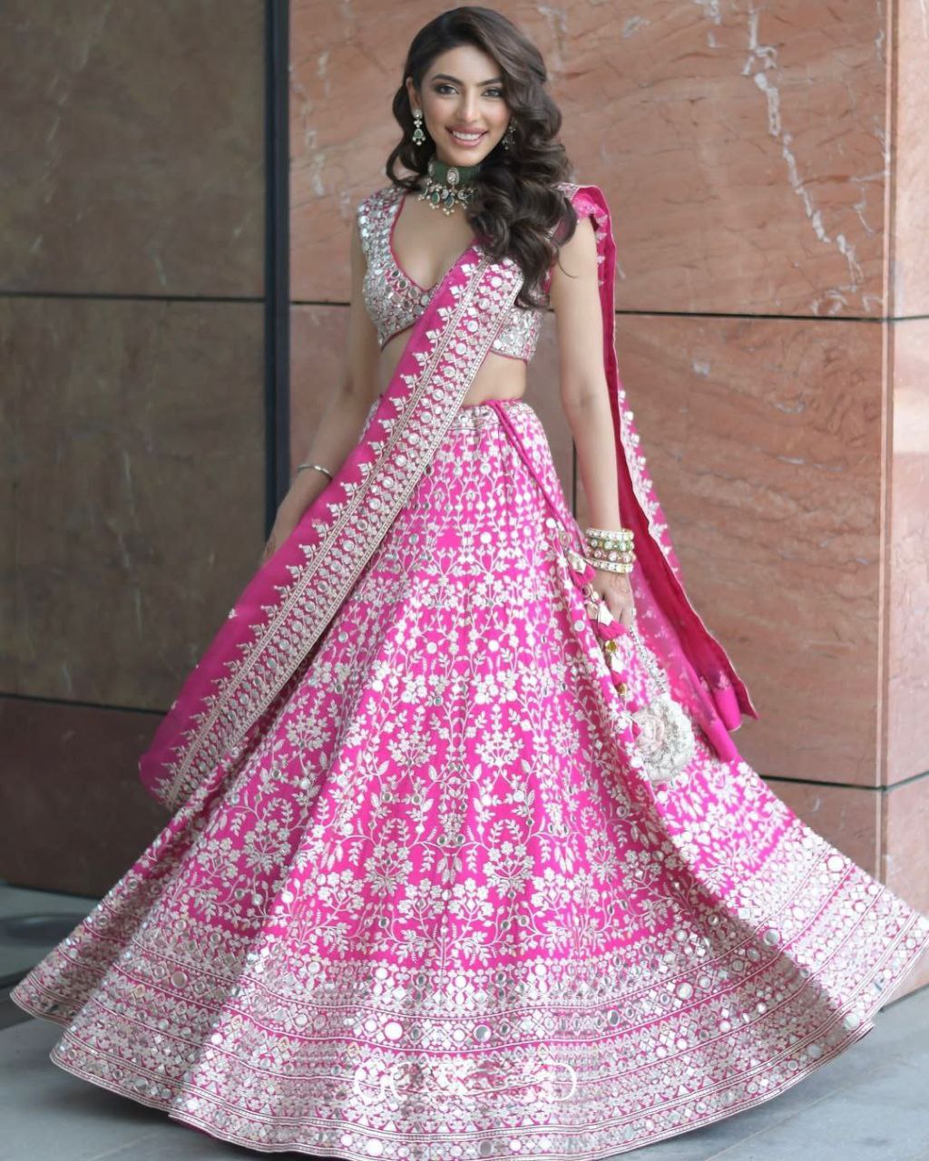 Elegant Pink Faux Georgette Embroidered Lehenga Choli