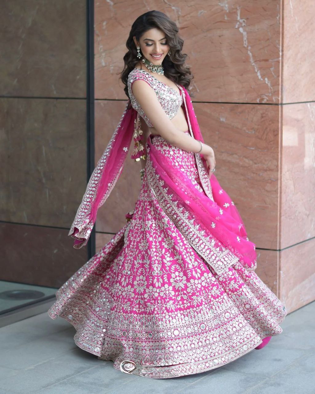 Elegant Pink Faux Georgette Embroidered Lehenga Choli