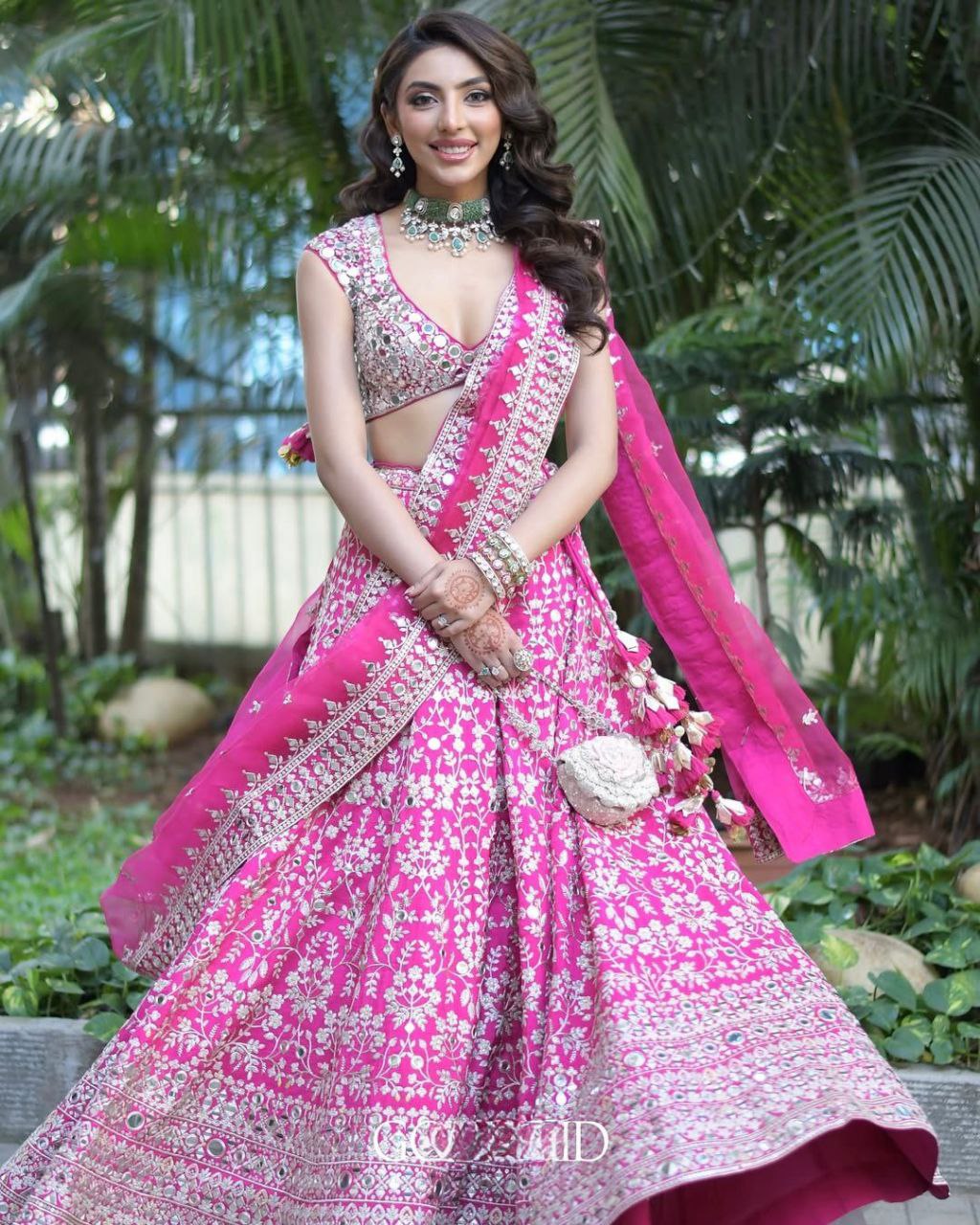 Elegant Pink Faux Georgette Embroidered Lehenga Choli