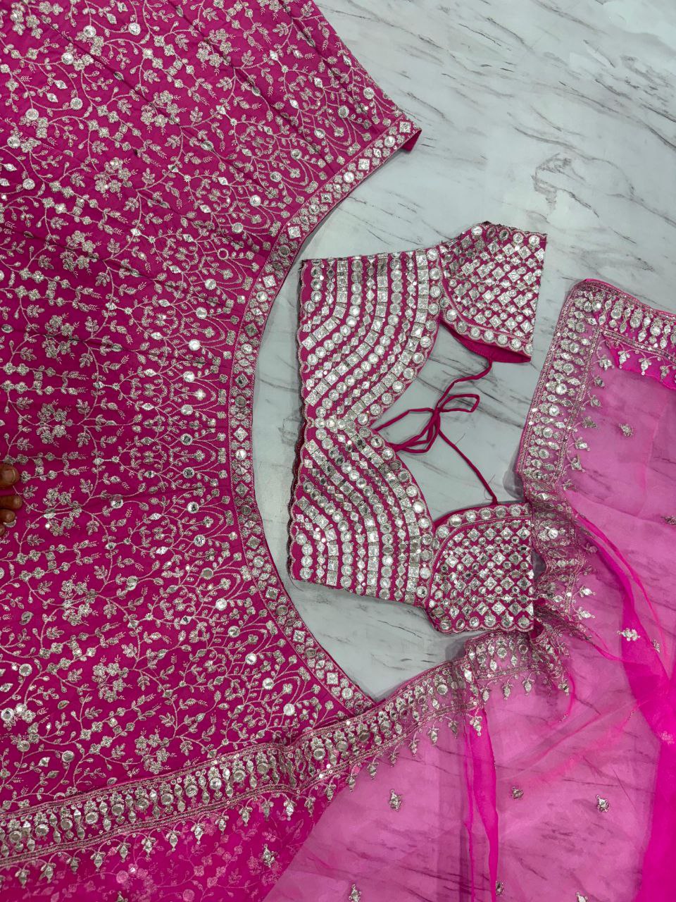 Elegant Pink Faux Georgette Embroidered Lehenga Choli