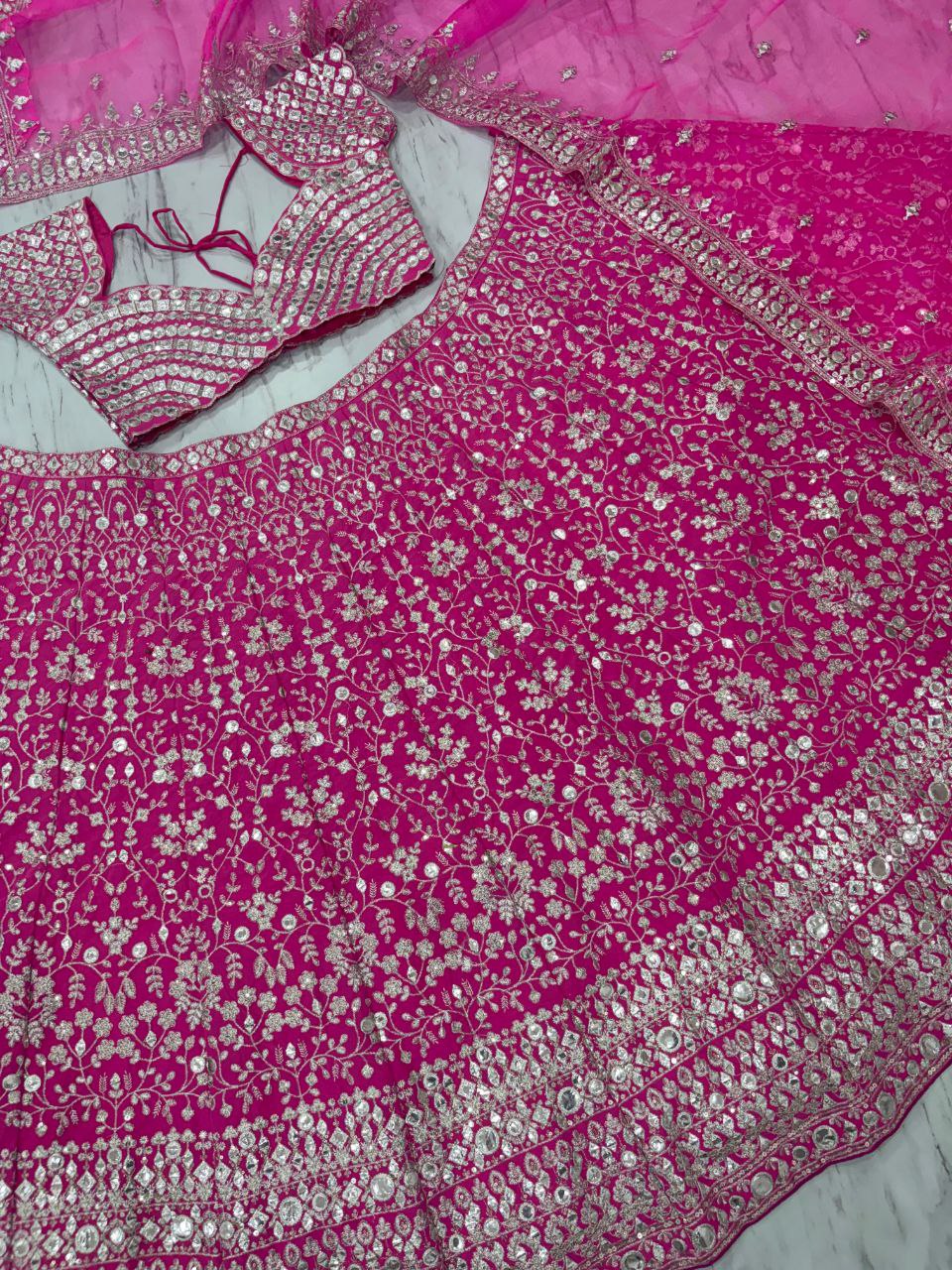 Elegant Pink Faux Georgette Embroidered Lehenga Choli