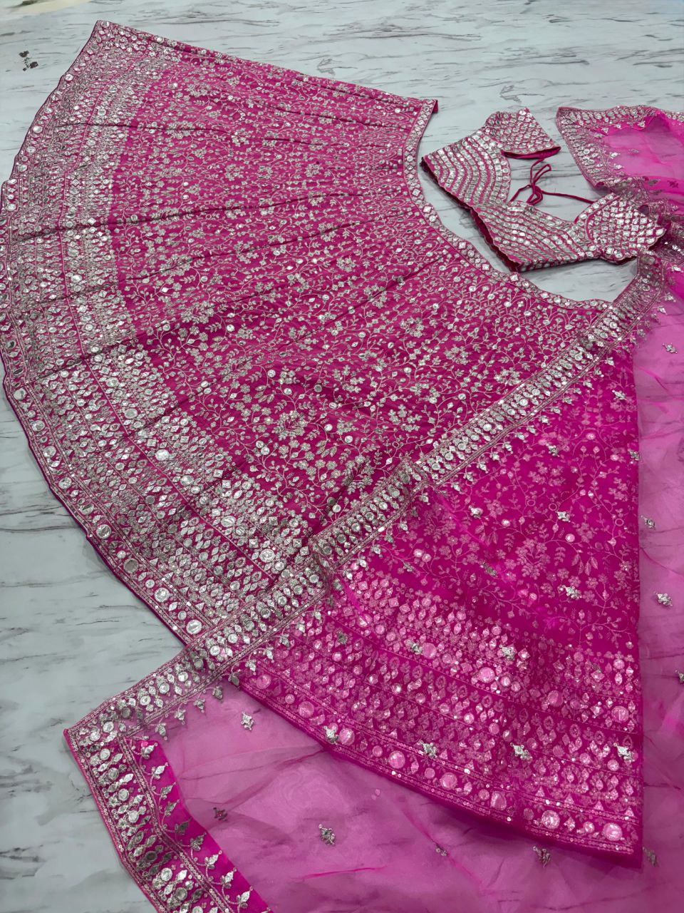 Elegant Pink Faux Georgette Embroidered Lehenga Choli