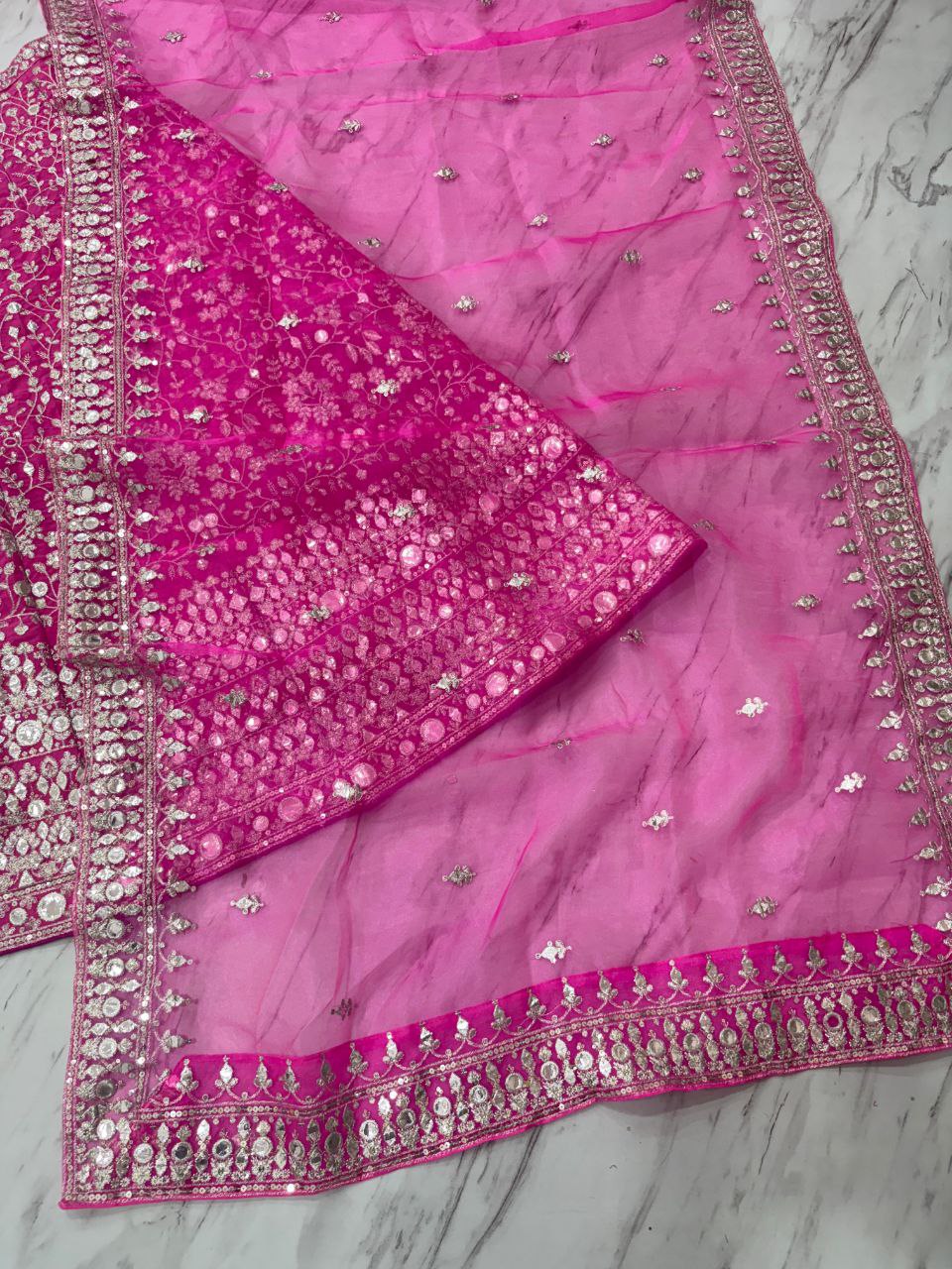 Elegant Pink Faux Georgette Embroidered Lehenga Choli