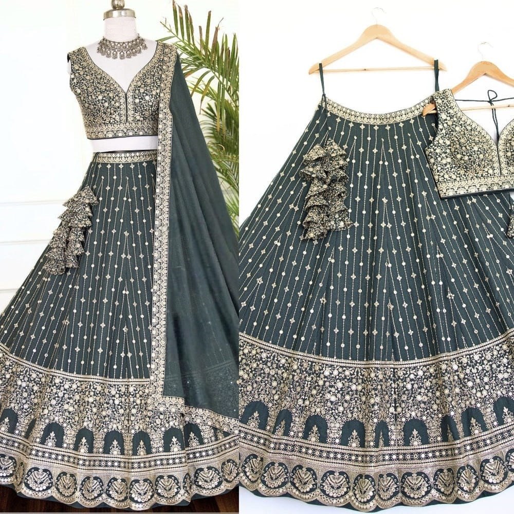 Light Green Wedding Wear Heavy Embroidary Work Lehenga Choli