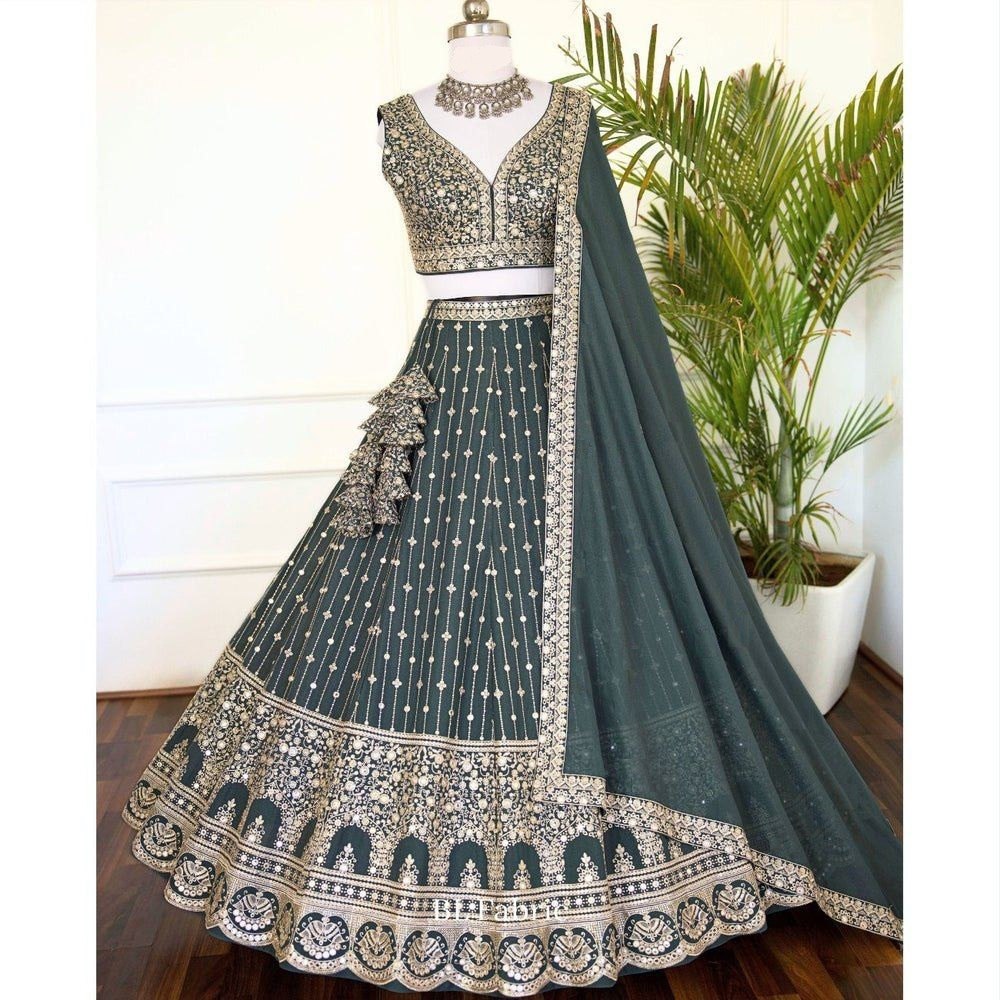 Light Green Wedding Wear Heavy Embroidary Work Lehenga Choli