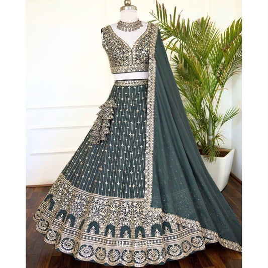 Light Green Wedding Wear Heavy Embroidary Work Lehenga Choli