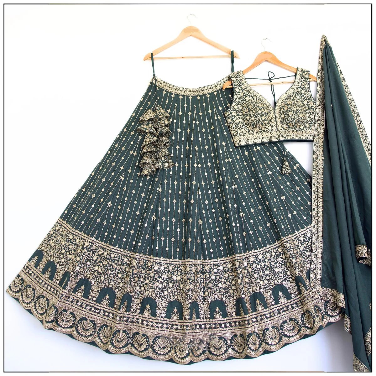 Light Green Wedding Wear Heavy Embroidary Work Lehenga Choli