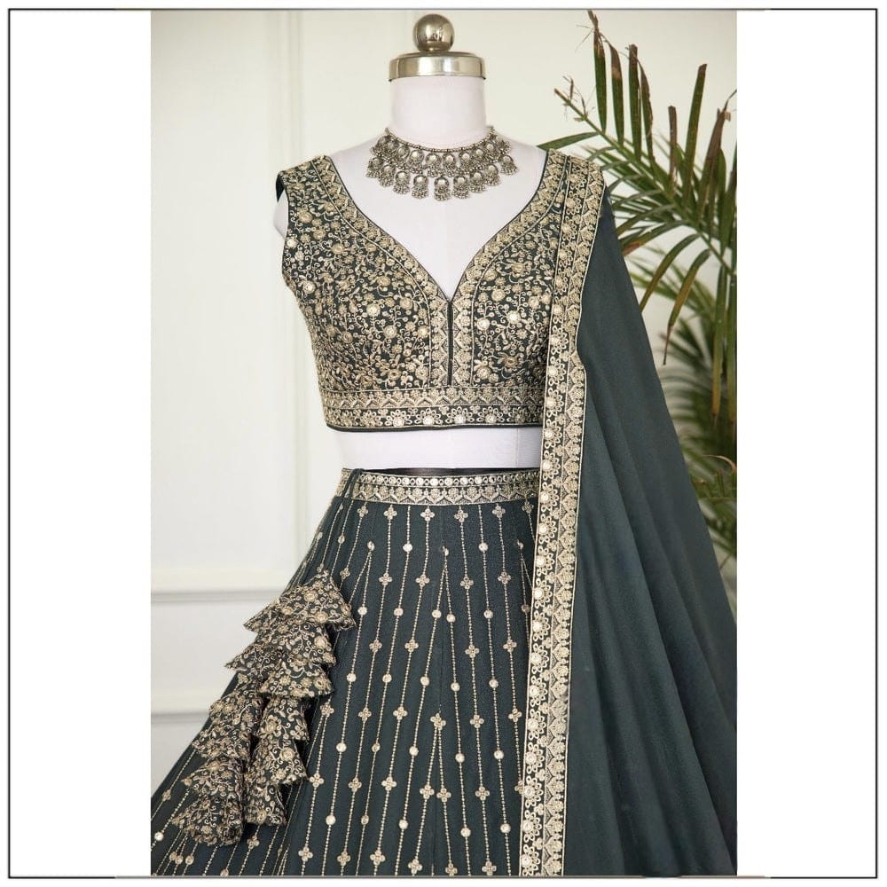 Light Green Wedding Wear Heavy Embroidary Work Lehenga Choli