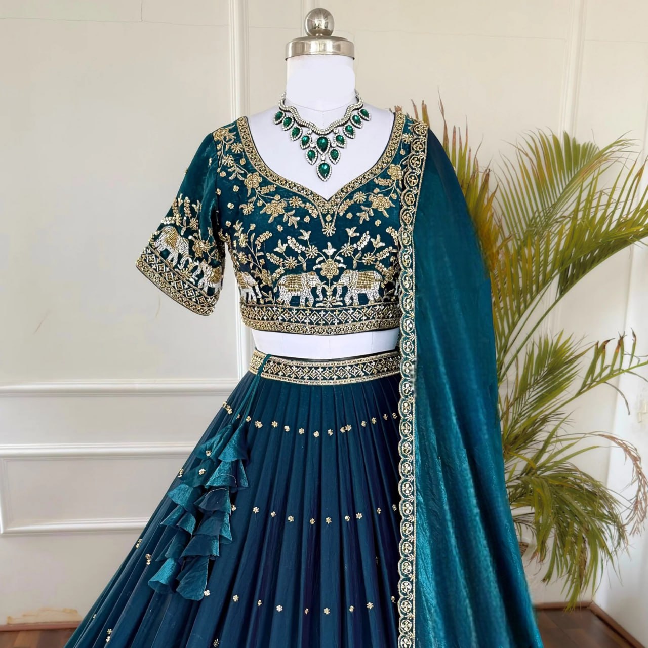 Teal Colour Vichitra Silk Wedding Wear Lehenga Choli For Women