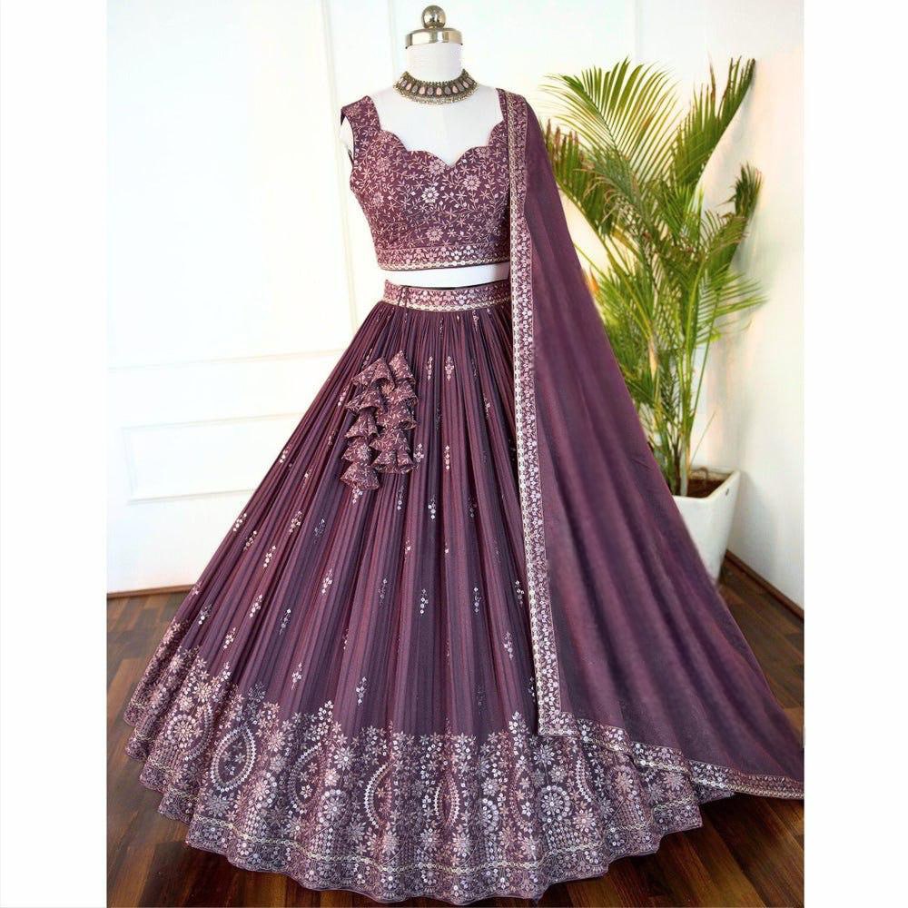 Rose Gold Colour Embroidary Work Wedding Wear Lehenga Choli