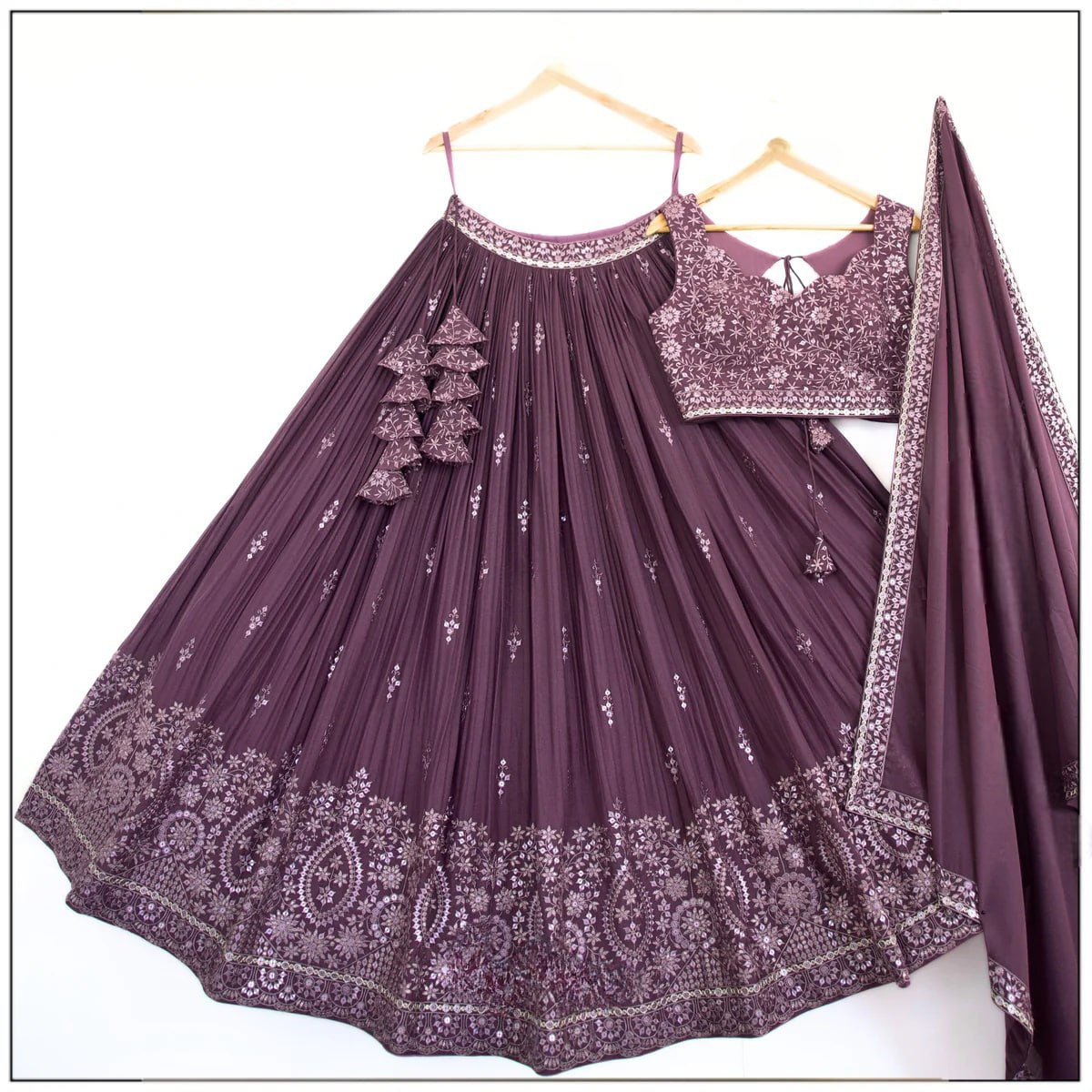 Rose Gold Colour Embroidary Work Wedding Wear Lehenga Choli