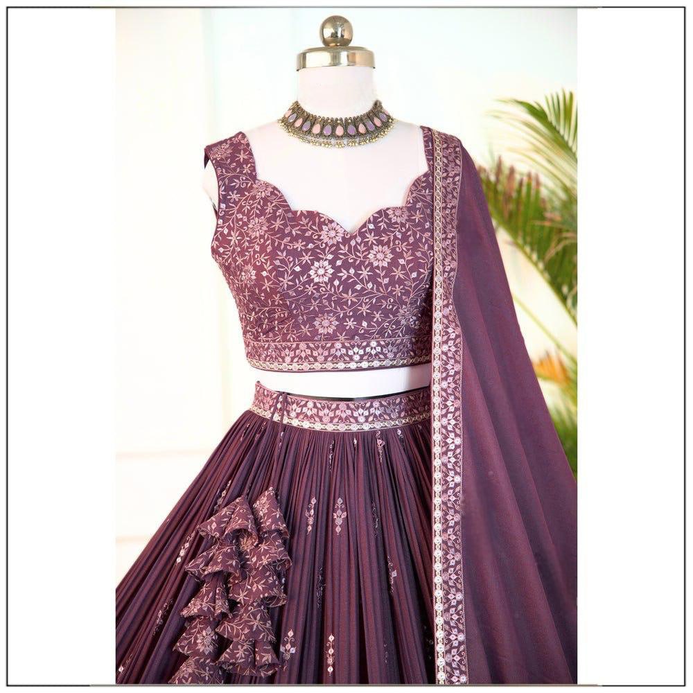 Rose Gold Colour Embroidary Work Wedding Wear Lehenga Choli
