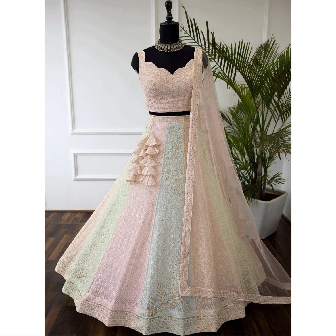 Multi Colour Wedding Wear Embroidary Work Lehenga Choli For Women