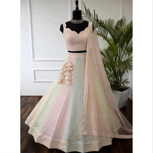 Multi Colour Wedding Wear Embroidary Work Lehenga Choli For Women
