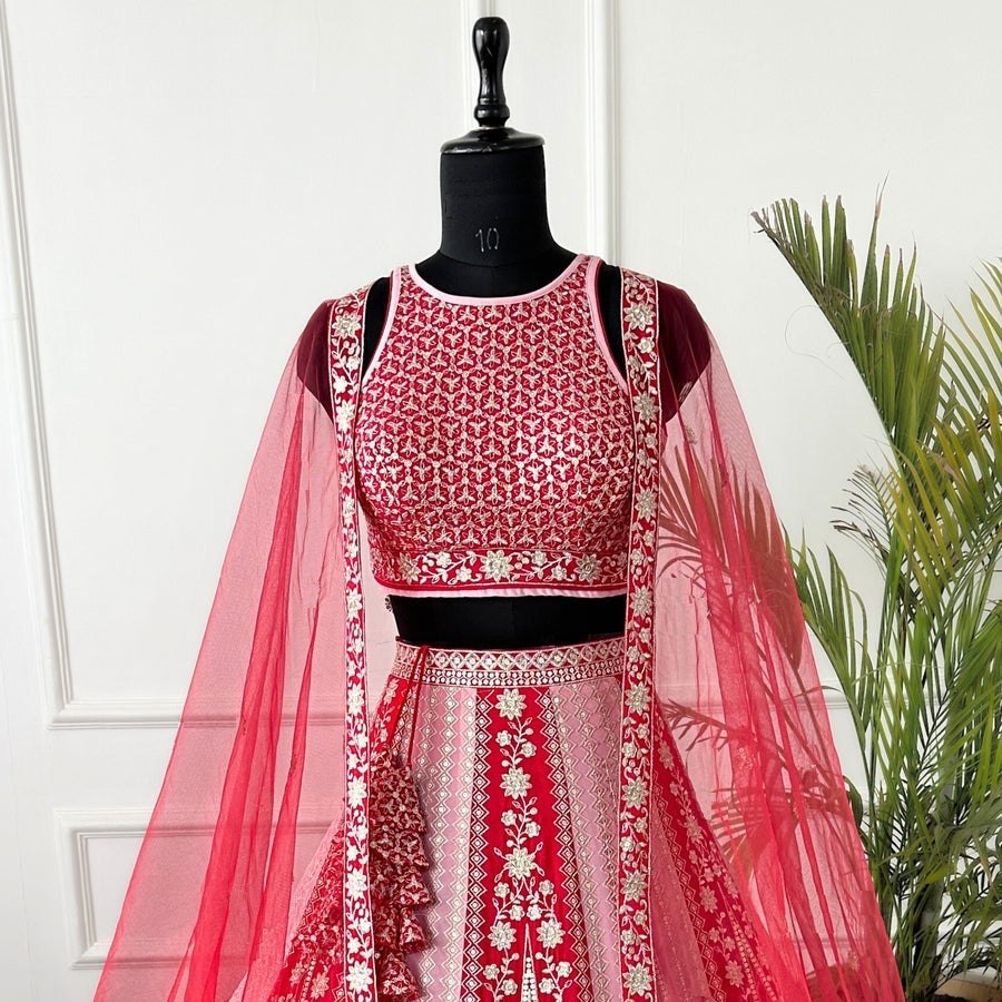 Multi Colour Georgette Wedding Wear Lehenga Choli For Women