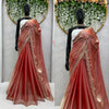 Jimmy Choo Silk Saree with Heavy Cutwork Embroidery Border and Siroshki Diamond Butti Work with Unstitched Blouse Piece