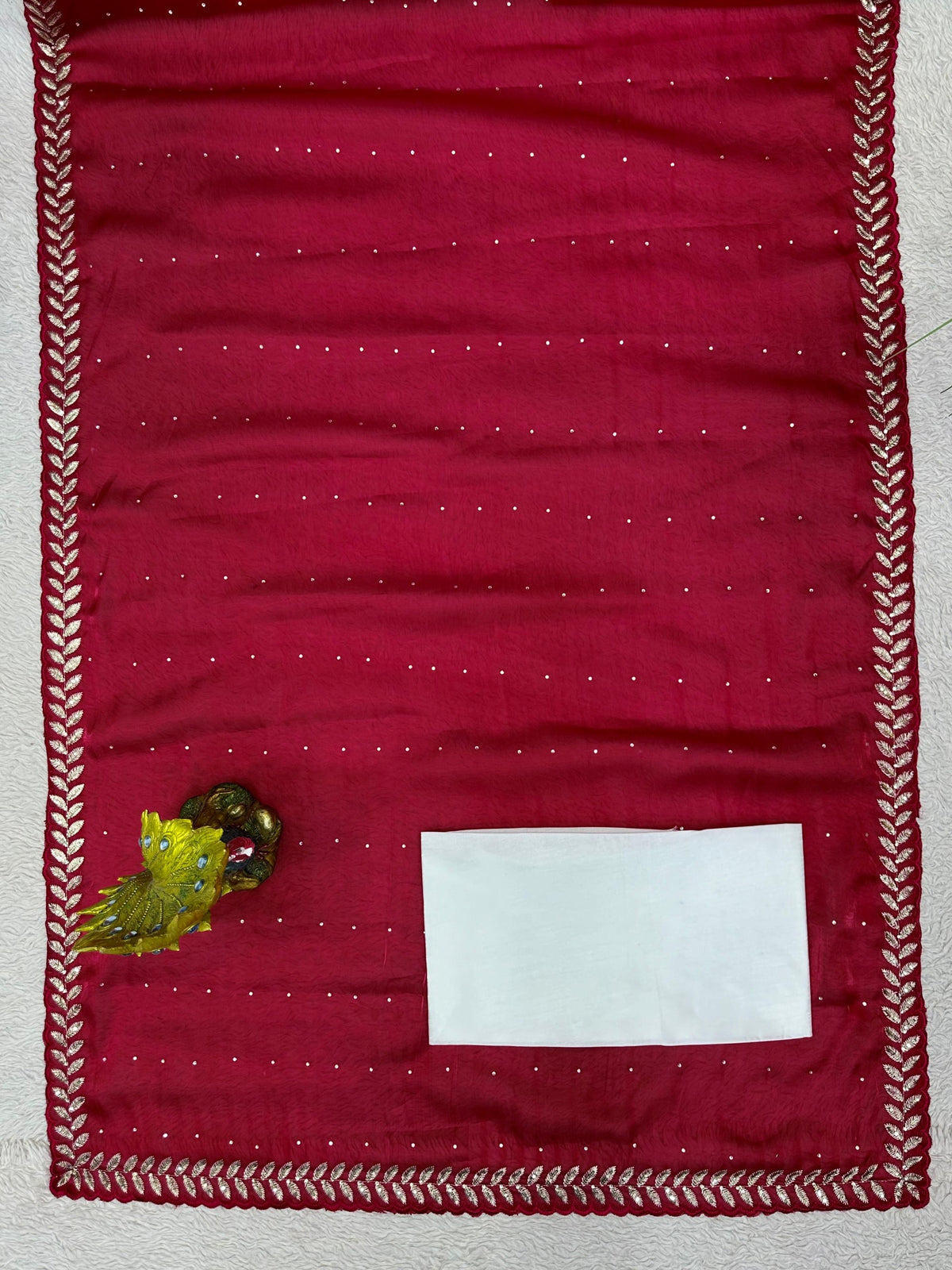 Jimmy Choo Silk Saree with Heavy Cutwork Embroidery Border and Siroshki Diamond Butti Work with Unstitched Blouse Piece