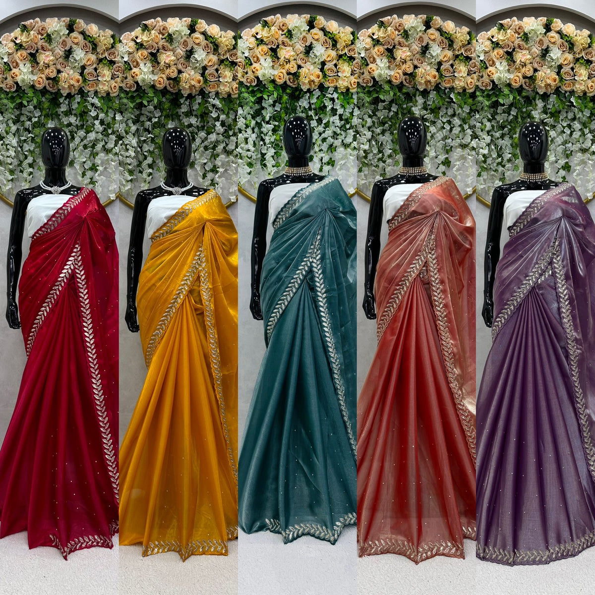 Jimmy Choo Silk Saree with Heavy Cutwork Embroidery Border and Siroshki Diamond Butti Work with Unstitched Blouse Piece