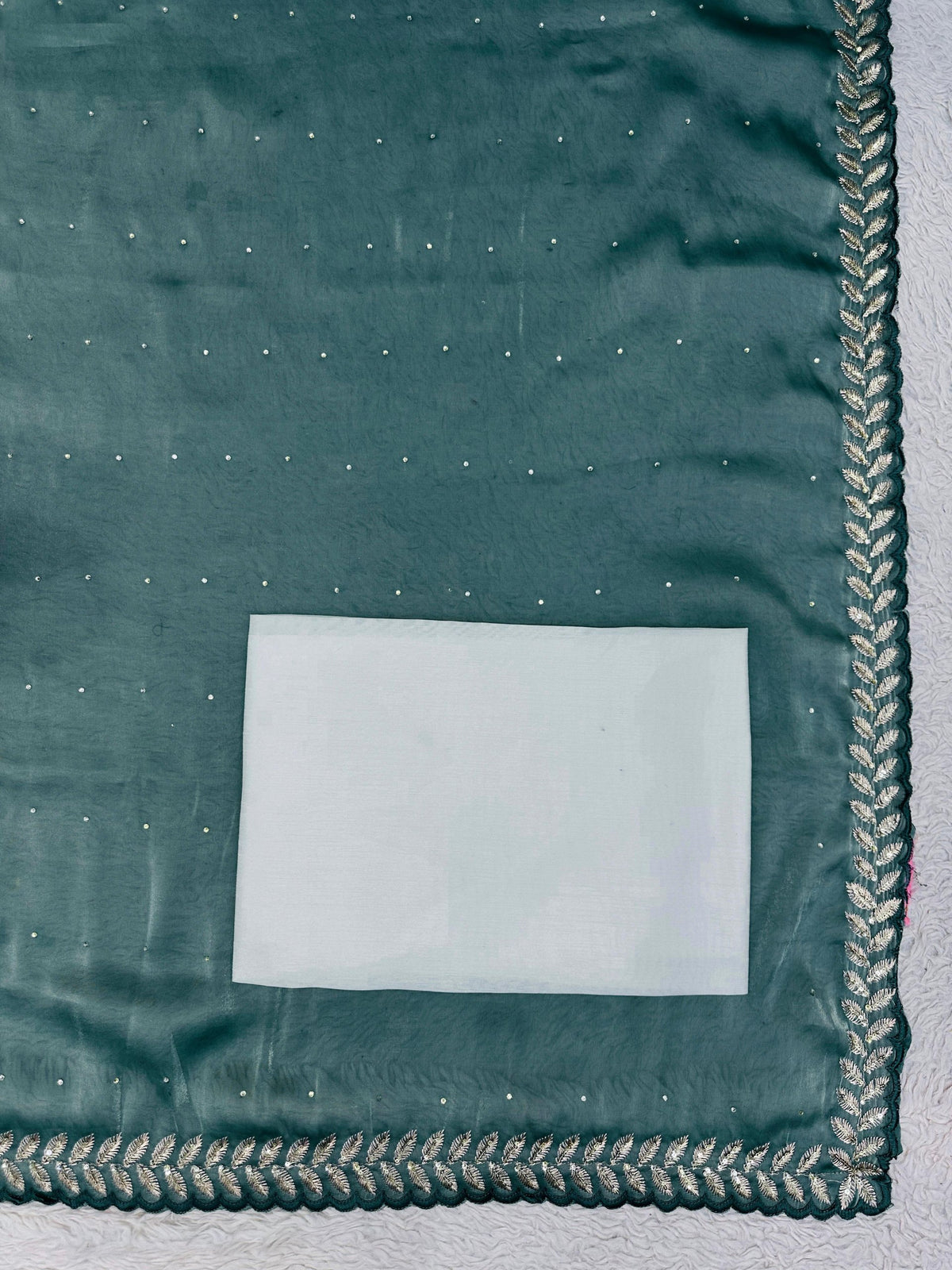 Jimmy Choo Silk Saree with Heavy Cutwork Embroidery Border and Siroshki Diamond Butti Work with Unstitched Blouse Piece