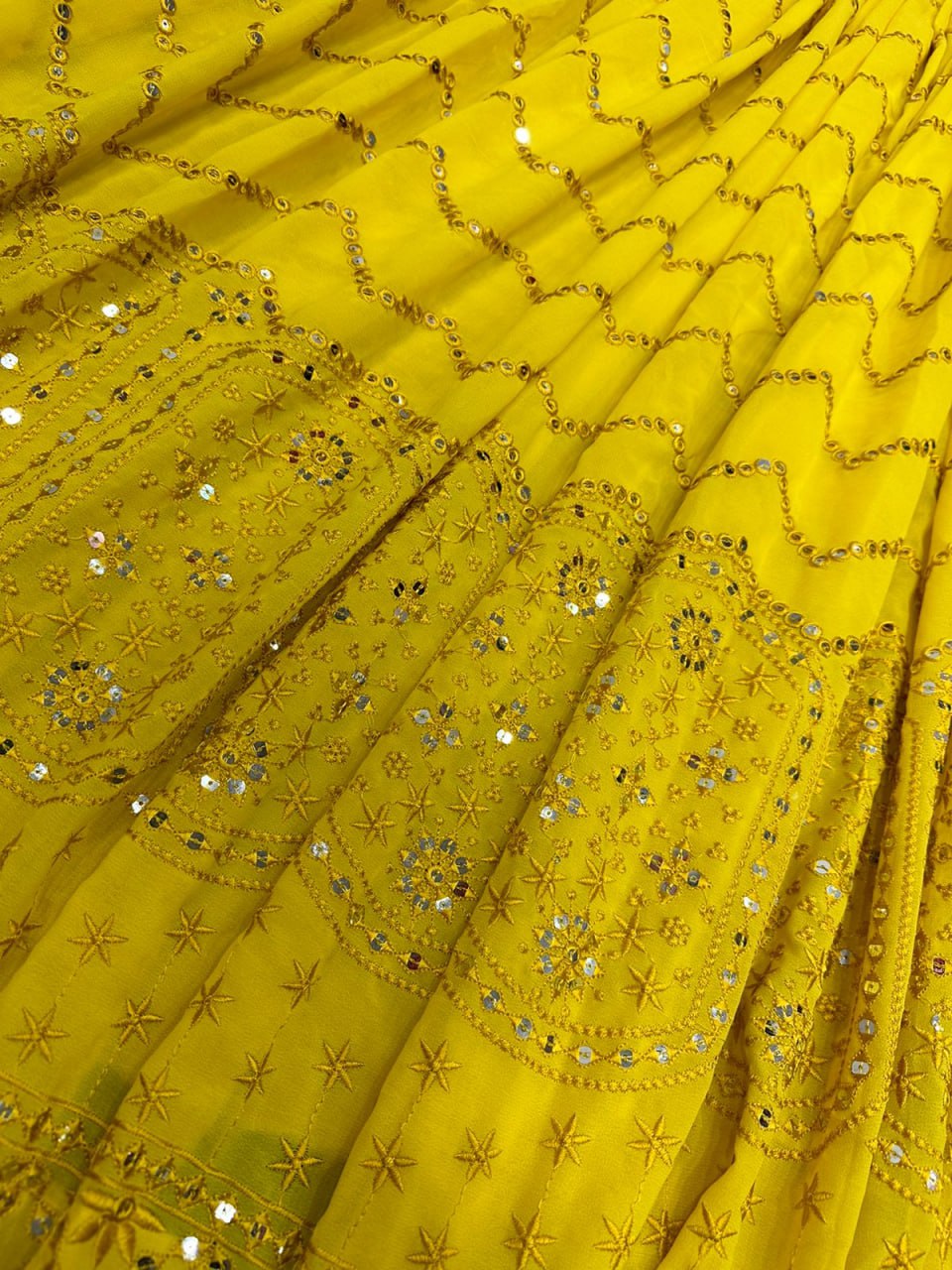 Fancy Yellow Georgette Embroidary Worked Lehanga Choli