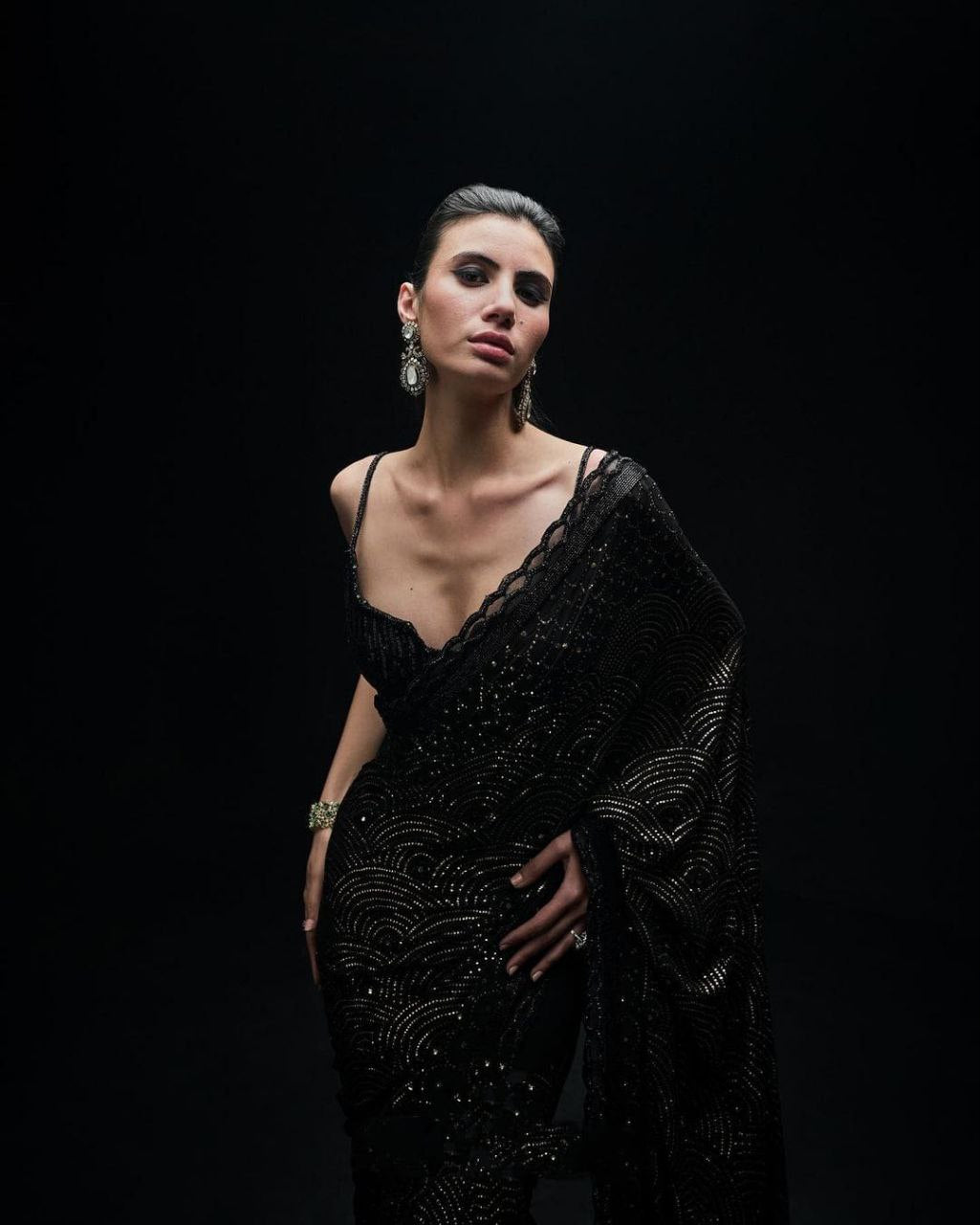 Party Wear Georgette Sequence Worked Designer Saree With Beautiful Blouse