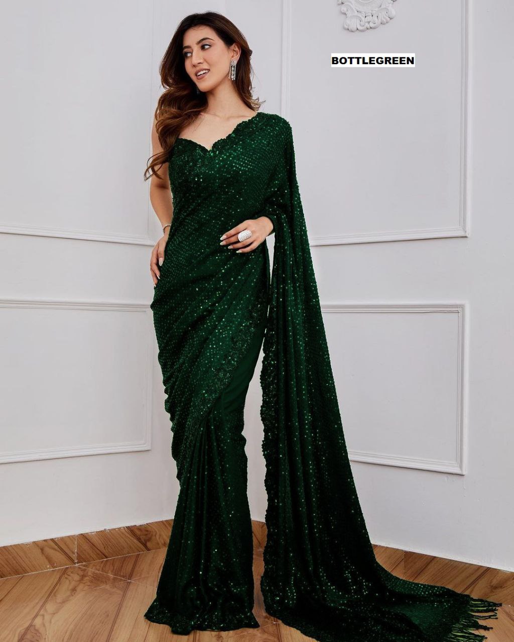 Georgette Full Sequence Worked Wedding Wear Saree With Beautiful Embroidary Work Lace And Zalar