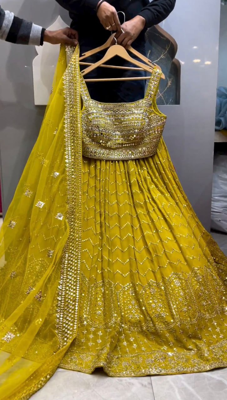 Fancy Yellow Georgette Embroidary Worked Lehanga Choli