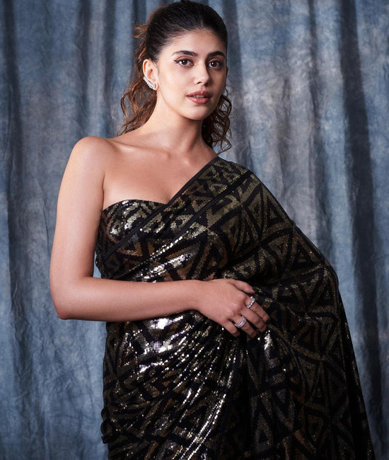 Georgette With Heavy 3MM Sequins Embrodery Work Party Wear Saree With Designer Blouse