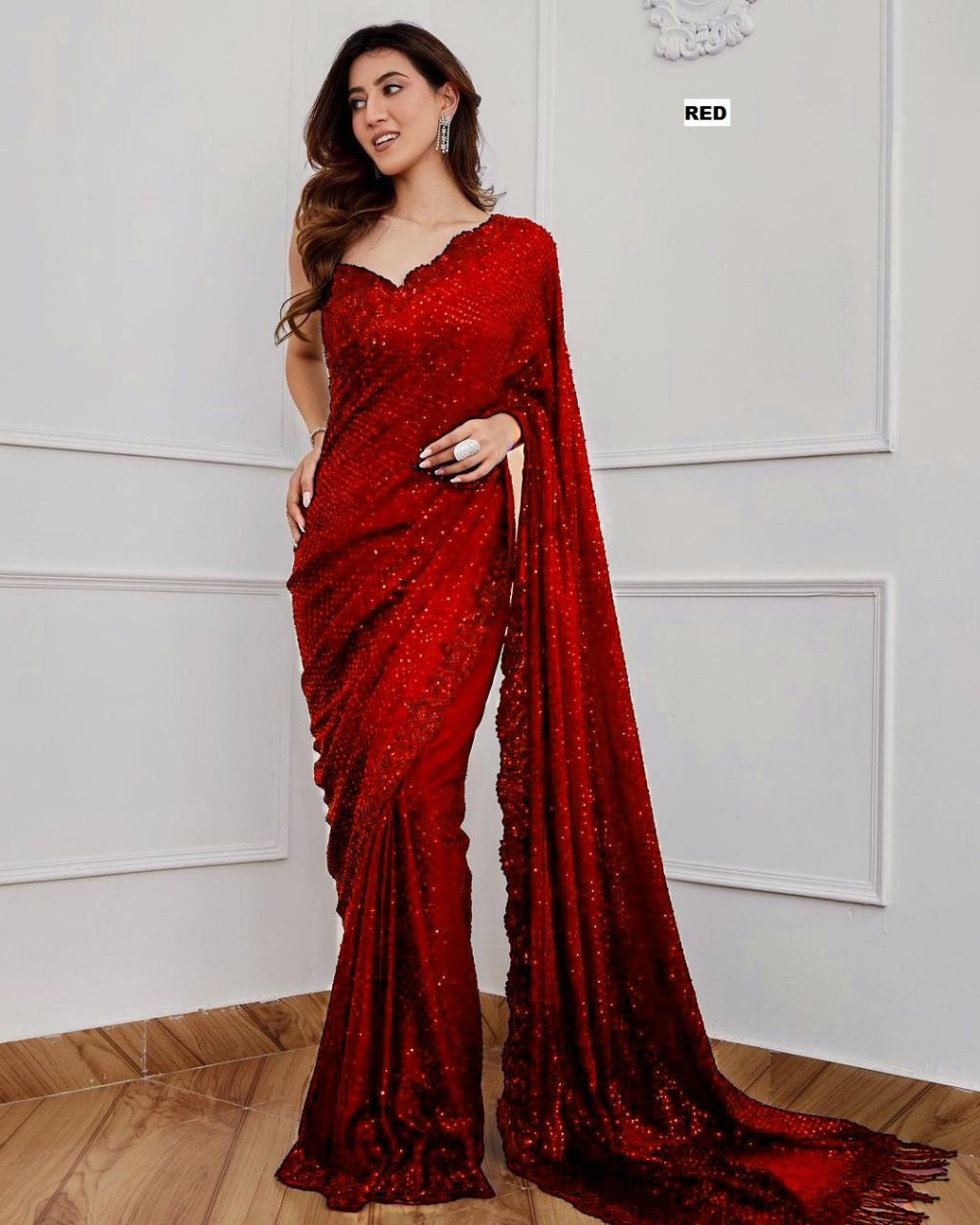Georgette Full Sequence Worked Wedding Wear Saree With Beautiful Embroidary Work Lace And Zalar