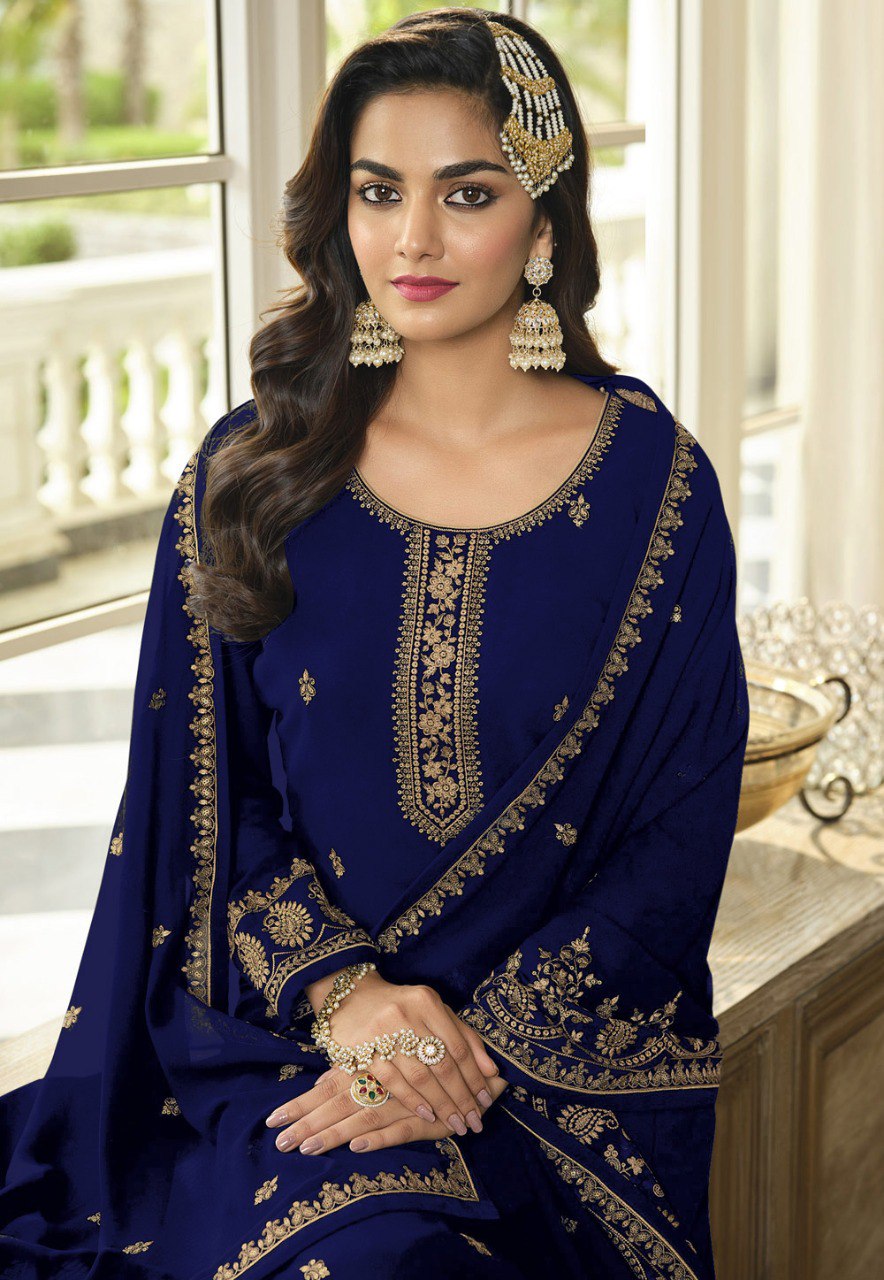 Georgette With Embroidery Work And Sequence Work Wedding Wear Sharara Suit
