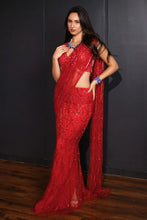 Load image into Gallery viewer, Heavy Mono Net With Heavy 5MM Multy &amp; Sequins Work Red Saree With Designer Blouse
