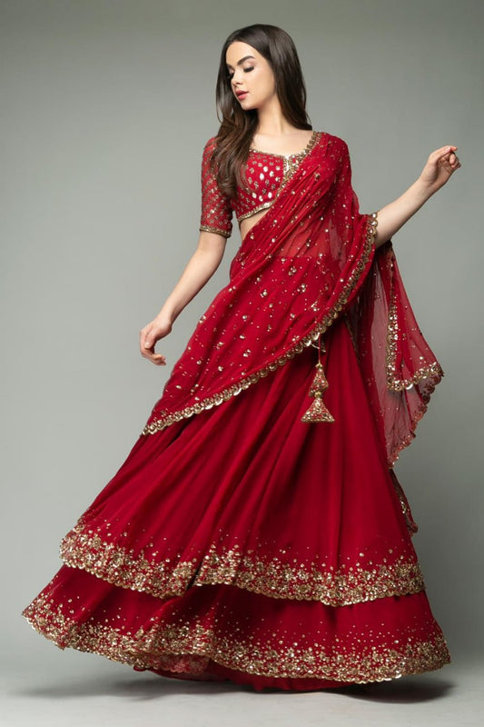 Amazing Wedding Wear Double Layer Georgette Lehngha Choli With Duppata