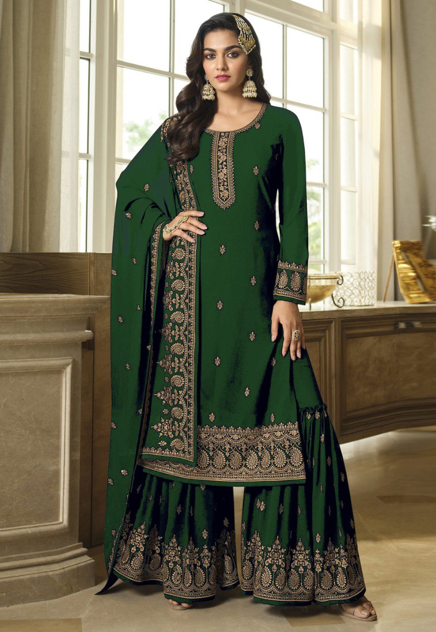 Georgette With Embroidery Work And Sequence Work Wedding Wear Sharara Suit