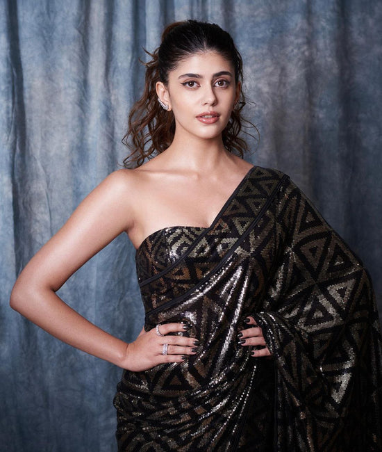 Georgette With Heavy 3MM Sequins Embrodery Work Party Wear Saree With Designer Blouse