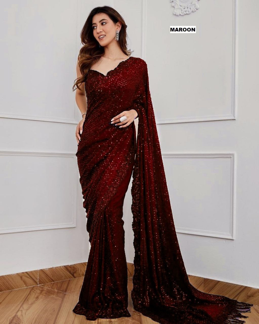 Georgette Full Sequence Worked Wedding Wear Saree With Beautiful Embroidary Work Lace And Zalar
