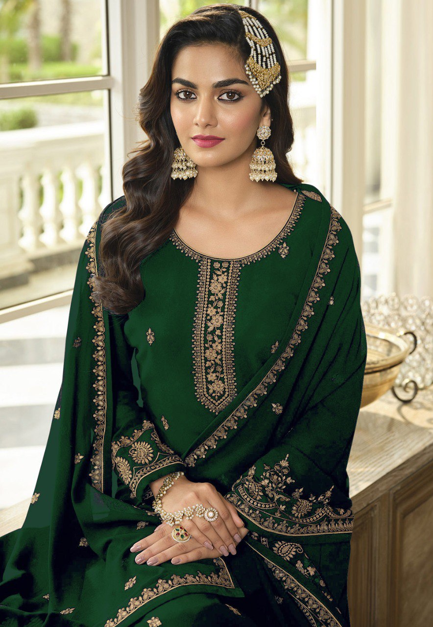 Georgette With Embroidery Work And Sequence Work Wedding Wear Sharara Suit