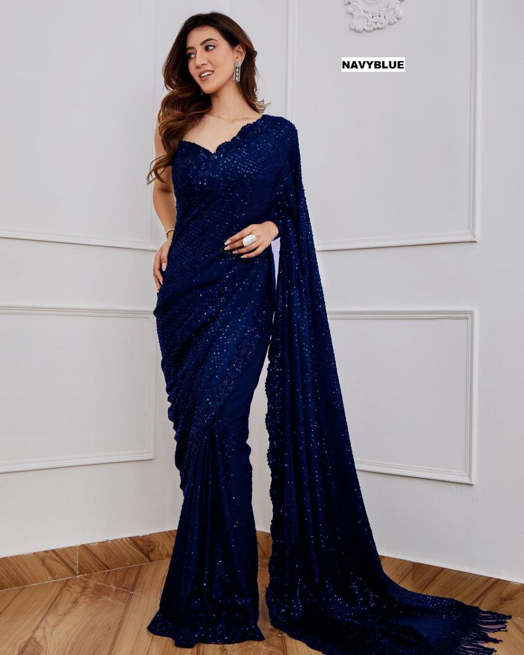 Georgette Full Sequence Worked Wedding Wear Saree With Beautiful Embroidary Work Lace And Zalar