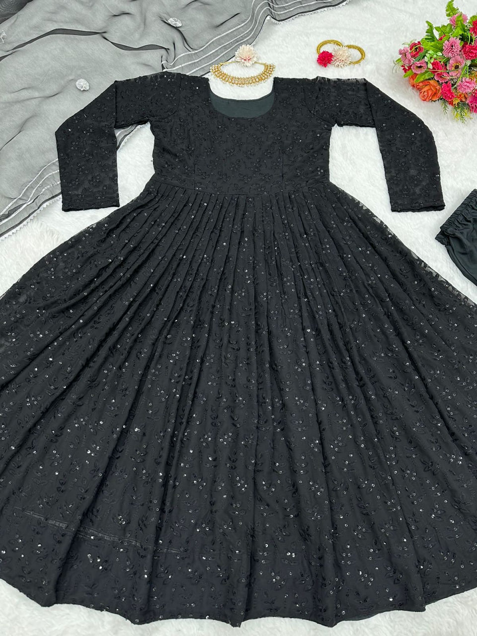 Georgette Chikan Work Full Stiched Suit With Orgenza Duppta