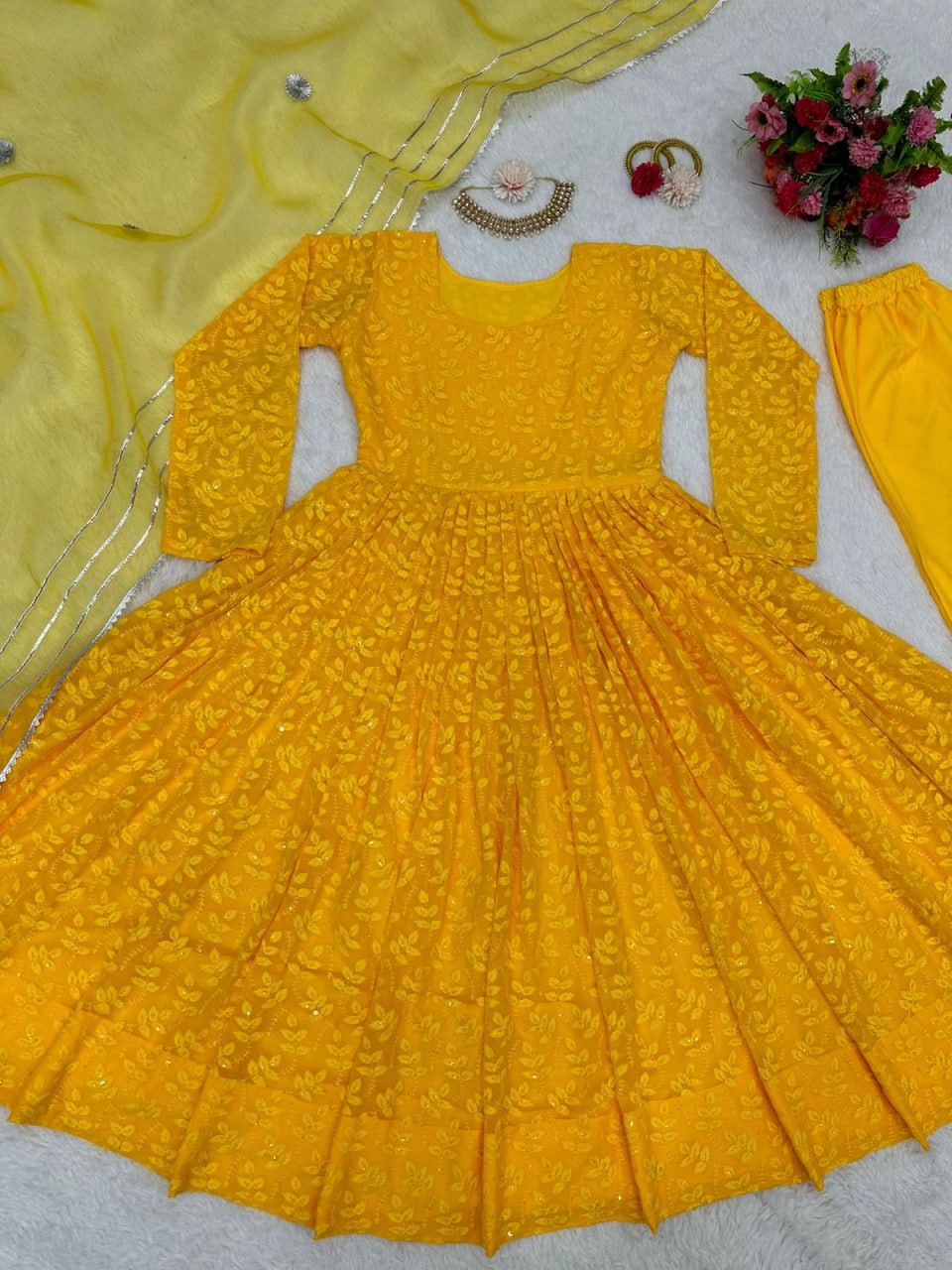 Georgette Chikan Work Full Stiched Suit With Orgenza Duppta