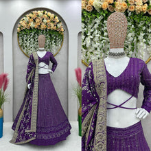 Load image into Gallery viewer, Purple Colour Heavy Embroidary Work Wedding Wear Lehenga
