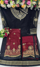 Load image into Gallery viewer, Amazing Georgette Embroidery Work Semi Stiched Salwar Plazo Suit With Beautiful Duppata

