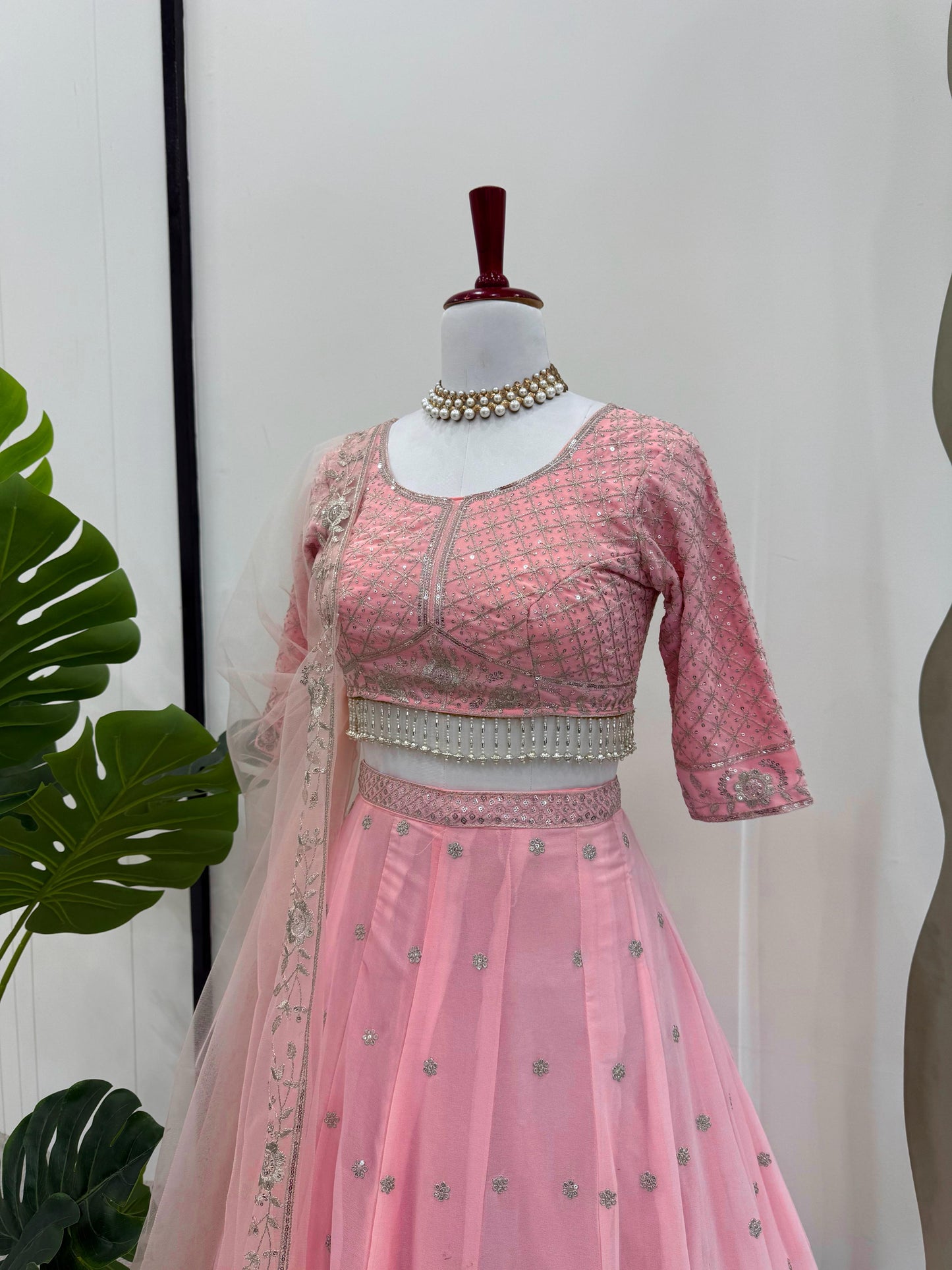 Peach Pink Georgette Lehenga Choli