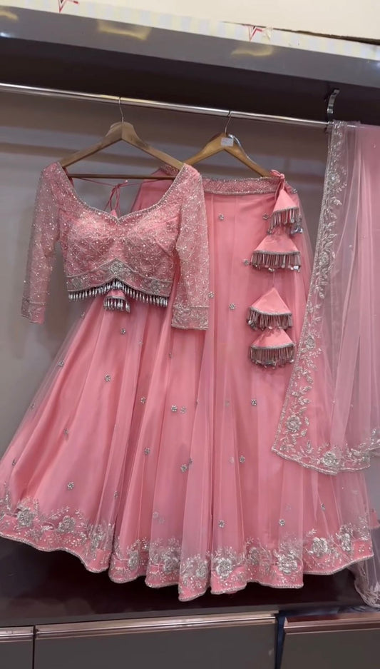Peach Pink Georgette Lehenga Choli