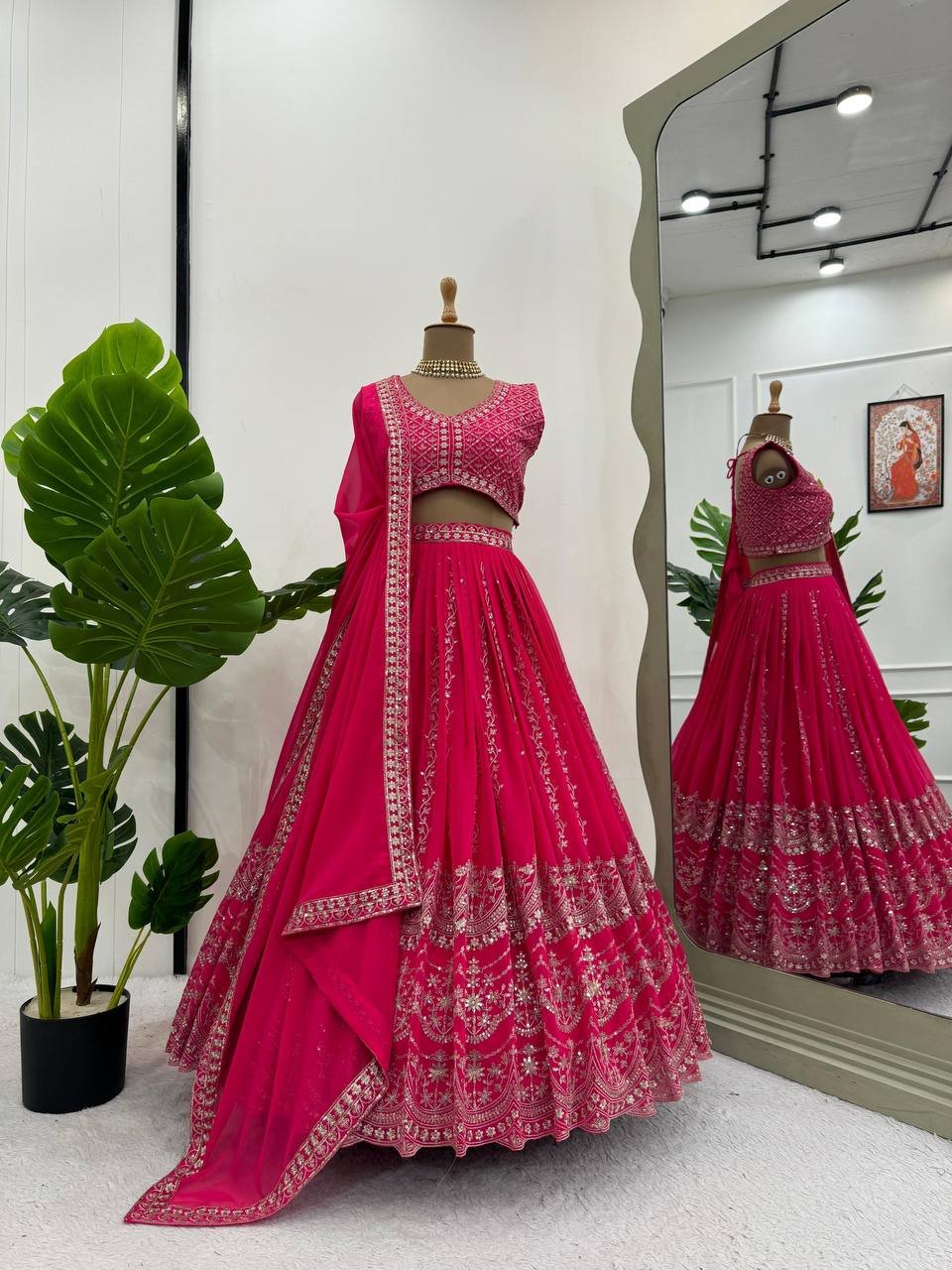 Wedding Wear Pink Color Satin Embroidered Zari Work Lehenga Choli For Ladies
